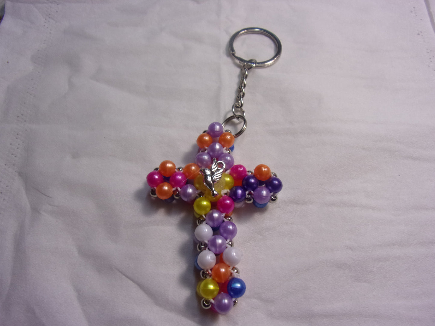 beaded cross key chain