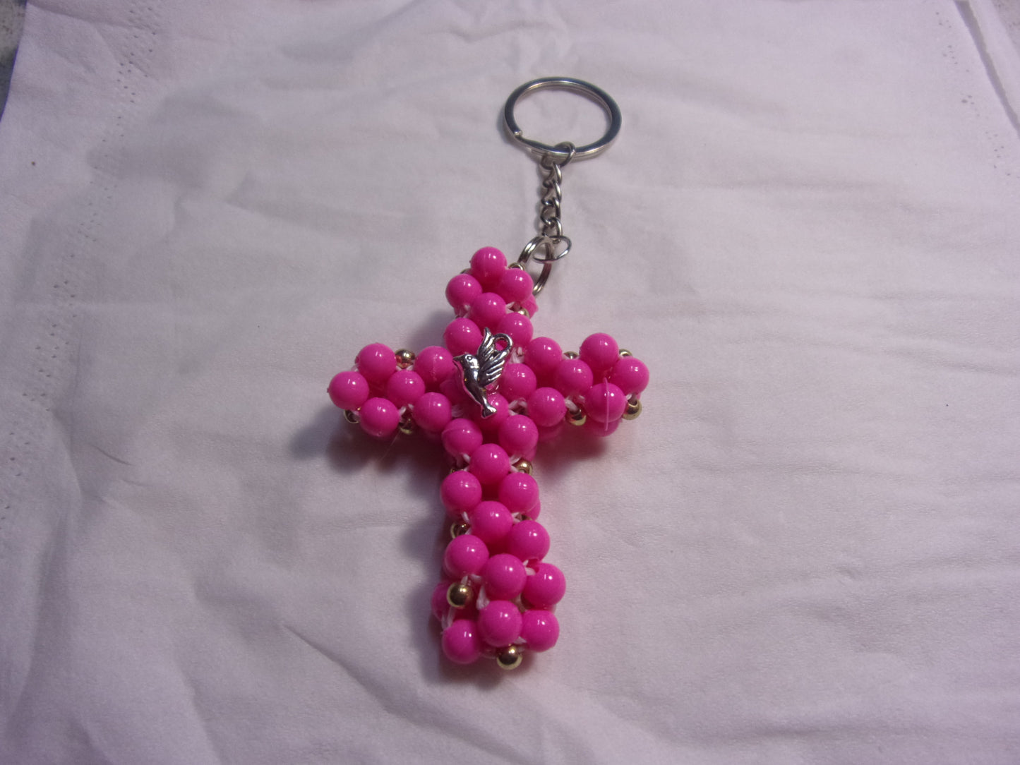 beaded cross key chain