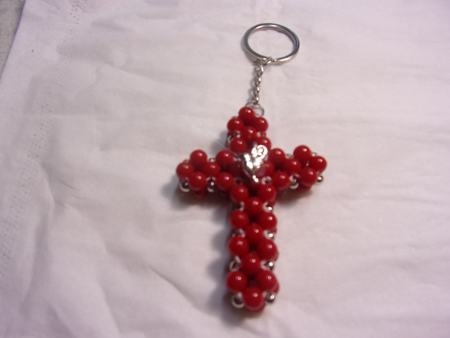 beaded cross key chain