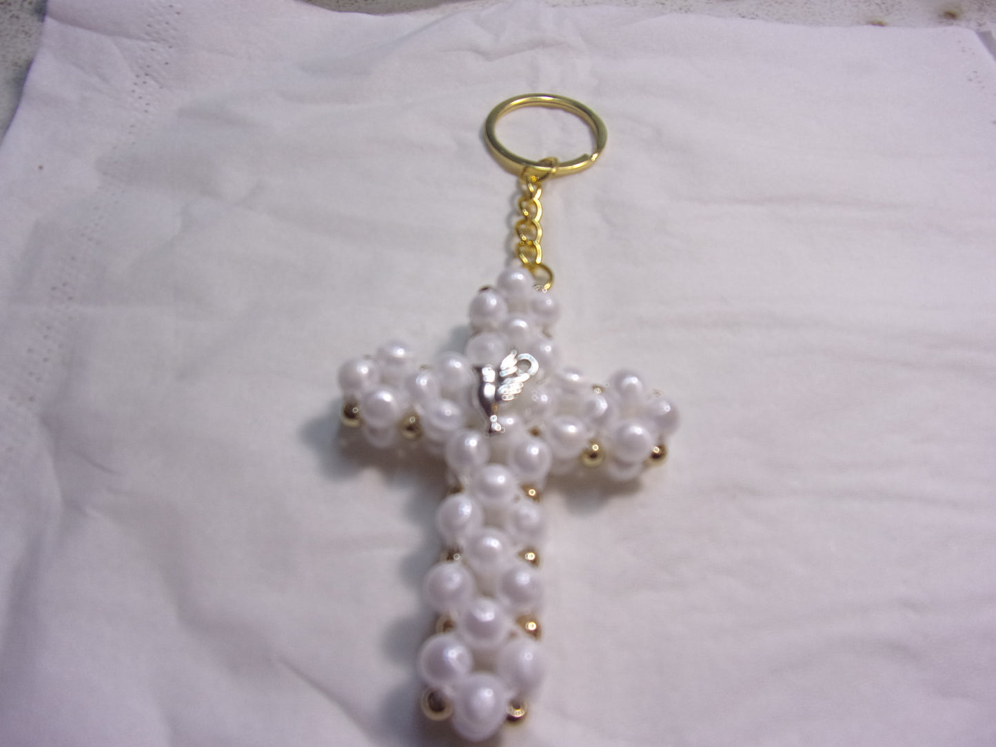 beaded cross key chain