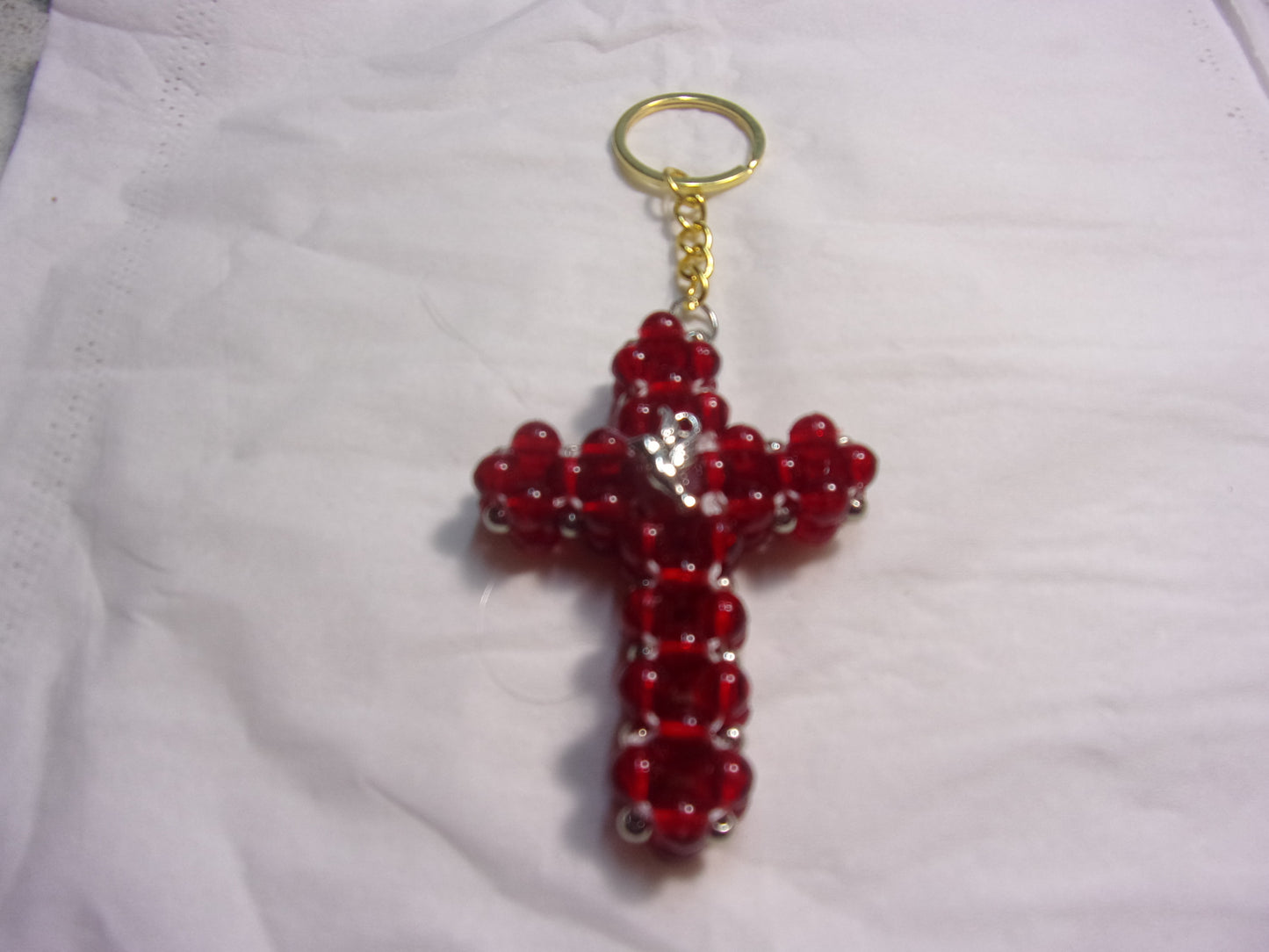 beaded cross key chain