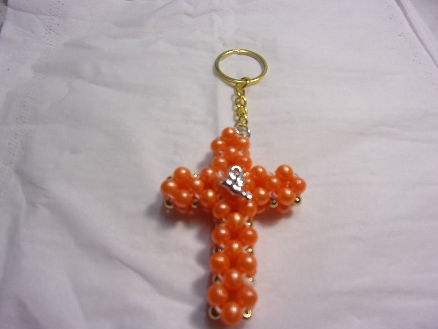 beaded cross key chain