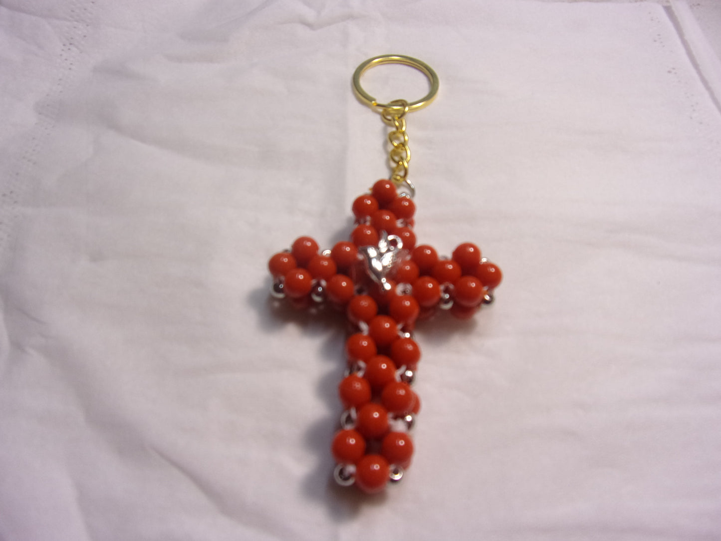 beaded cross key chain