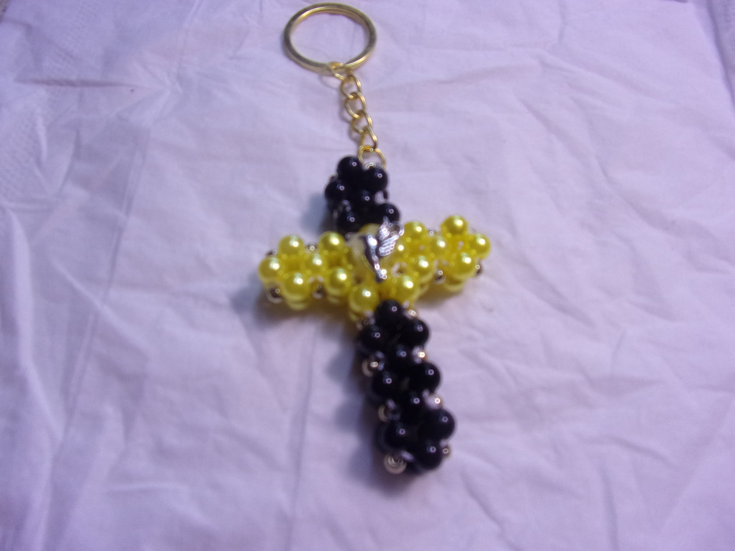 beaded cross key chain