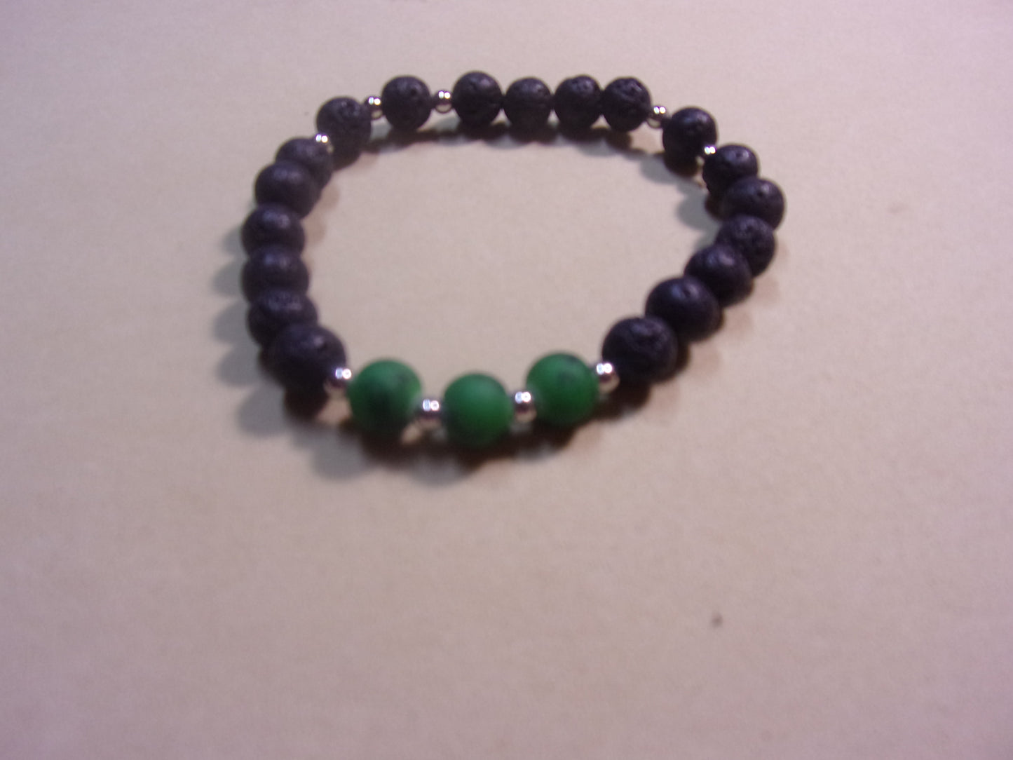 mans black stone beads / green matt