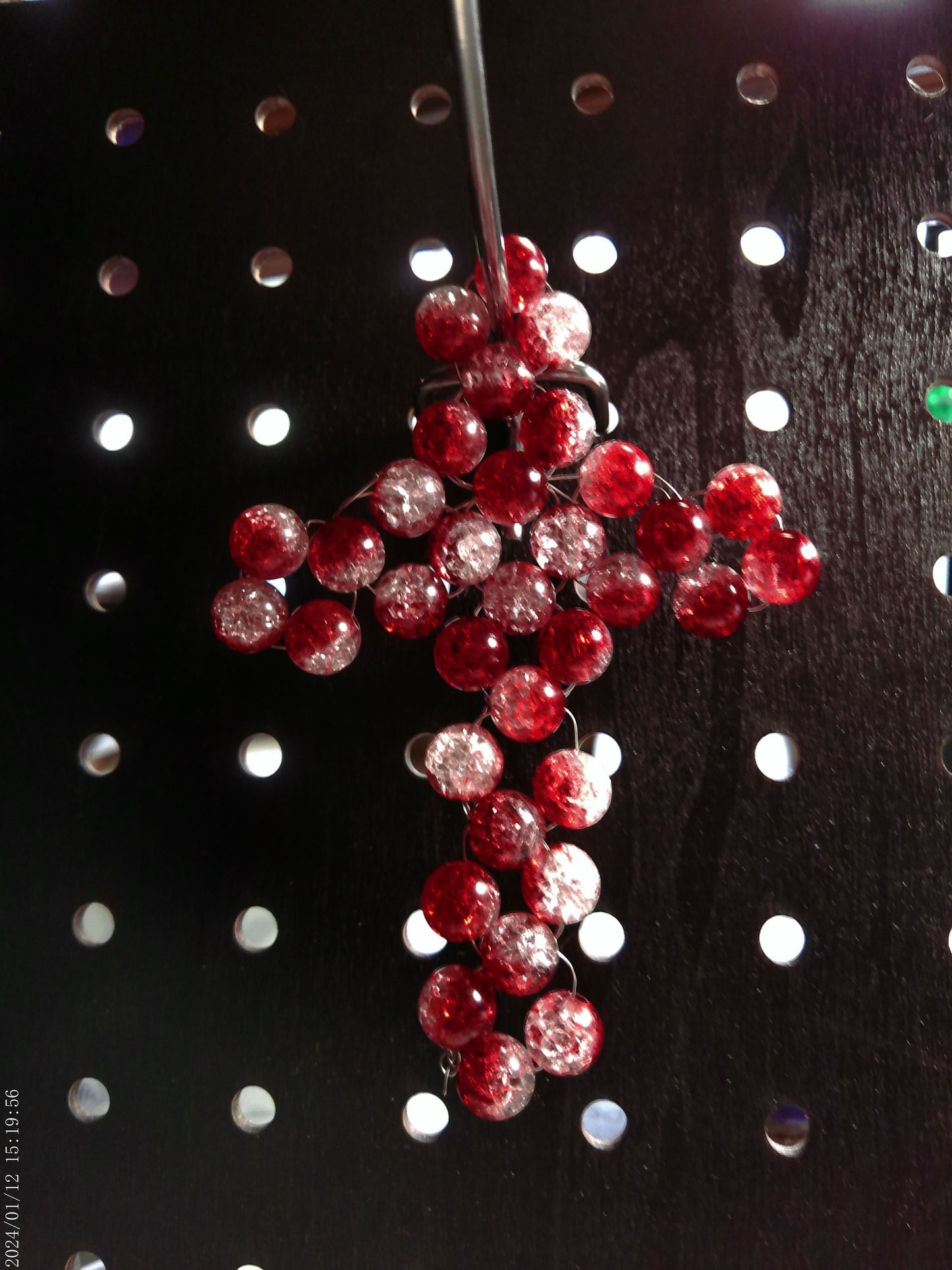 Handmade beaded cross wreath