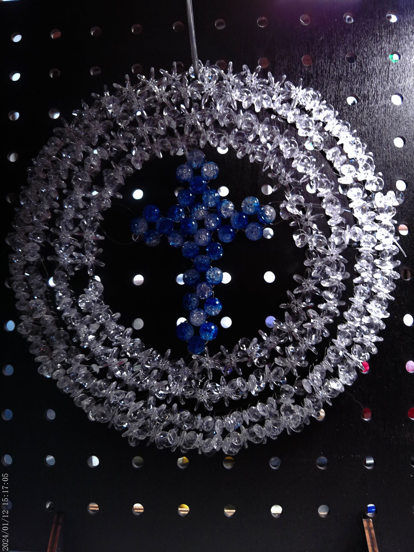 Handmade beaded cross wreath