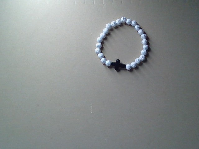 white beaded cross bracelet w/black cross