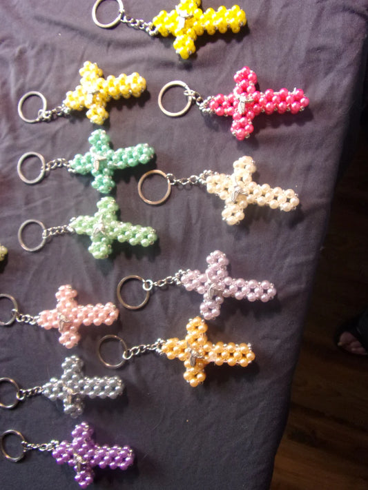 50 beaded cross key chains