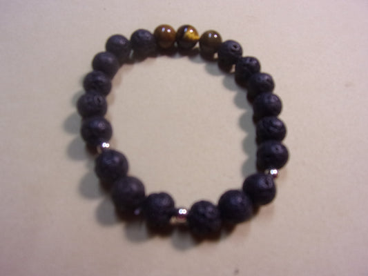 black stone mans bracelet w/3 brown tiger eye beads