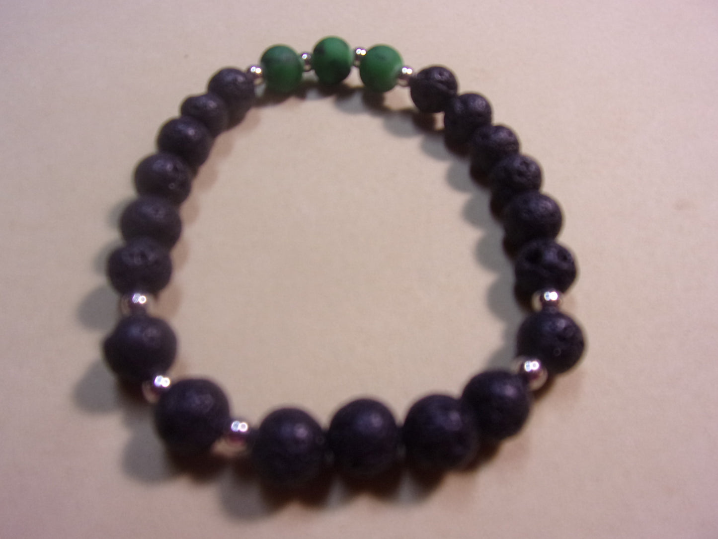 mans black stone beads / green matt