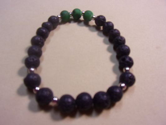 mans black stone beads / green matt