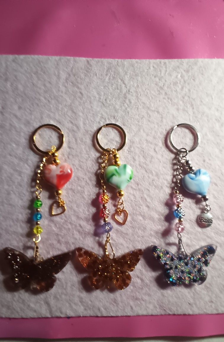 Butterfly key chains with heart and charm