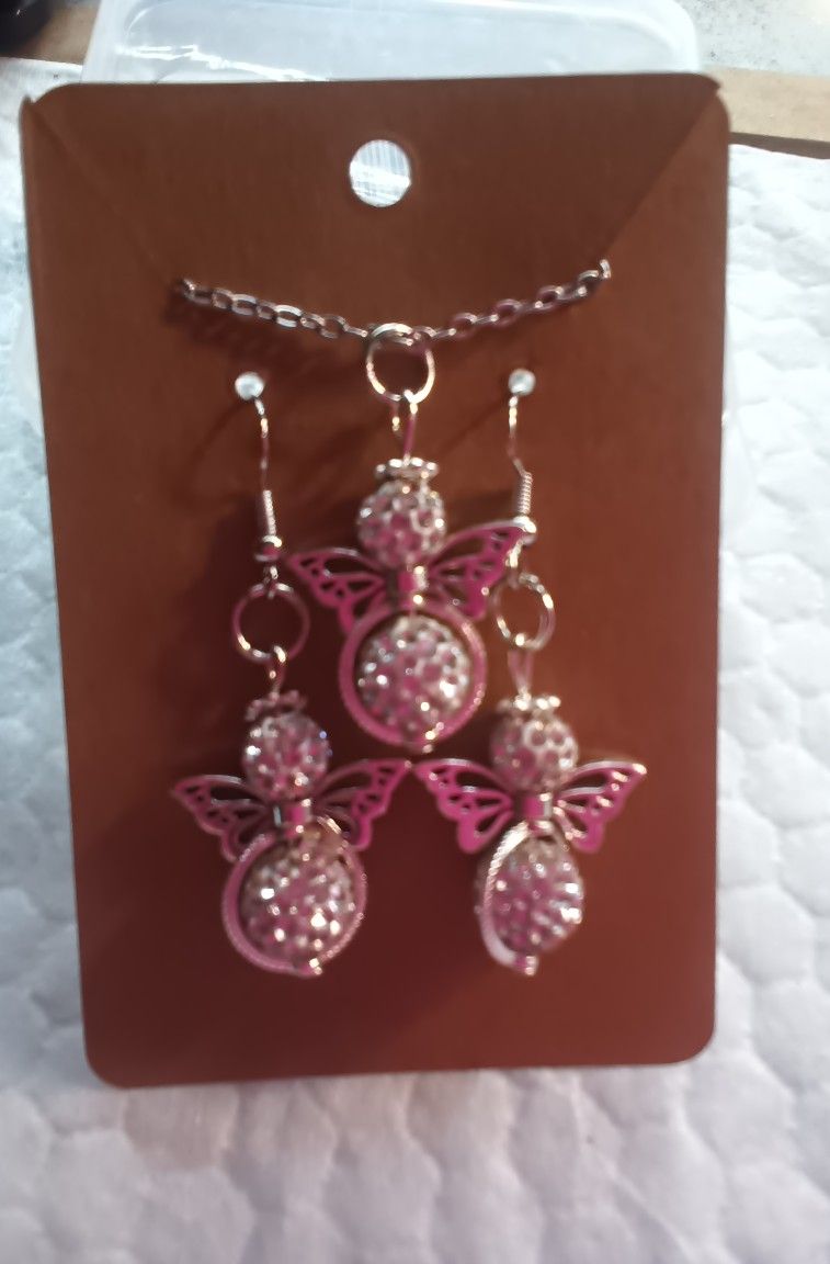 angel earrings/necklace set silver
