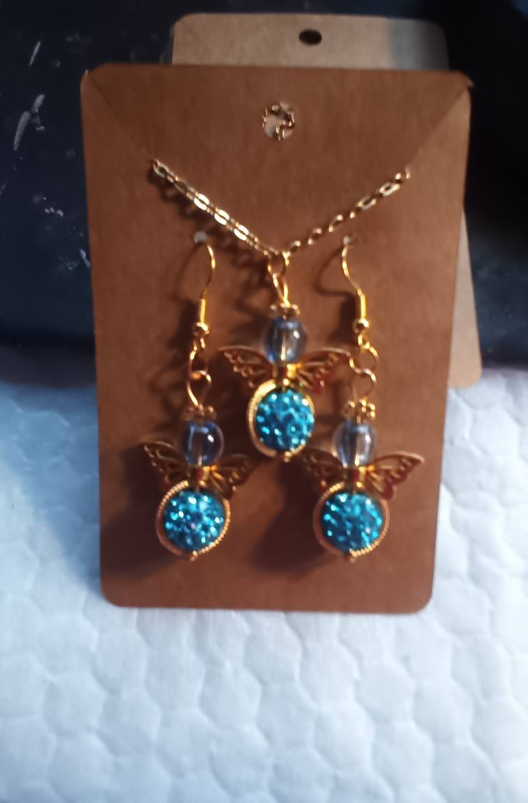 angel earrings/necklace set gold (Copy)