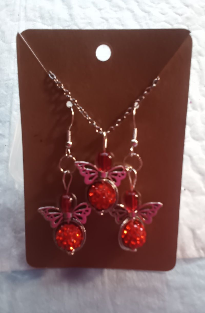 angel earrings/necklace set silver