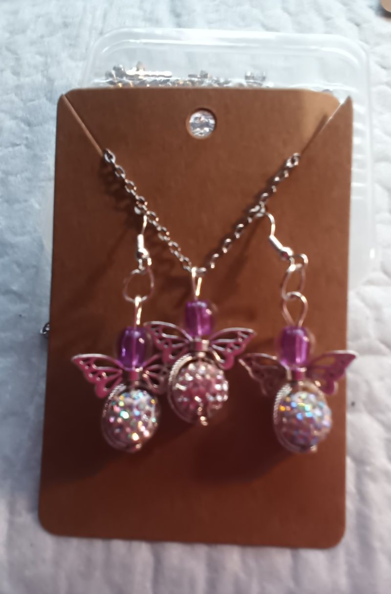 angel earrings/necklace set silver