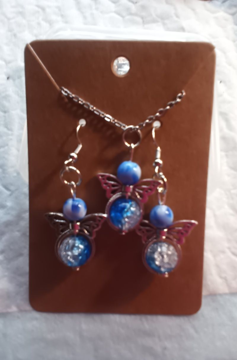 angel earrings/necklace set silver