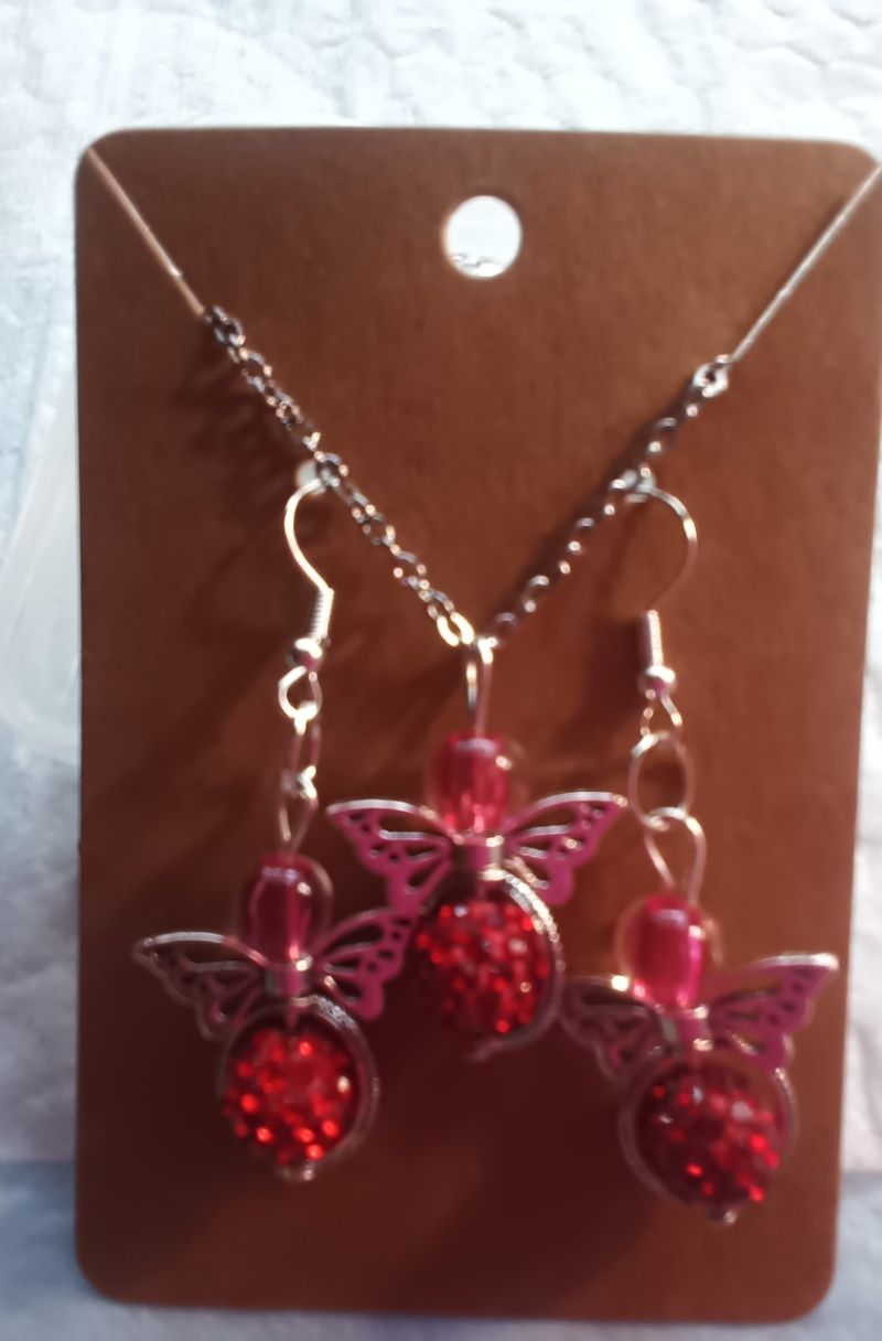 angel earrings/necklace set silver