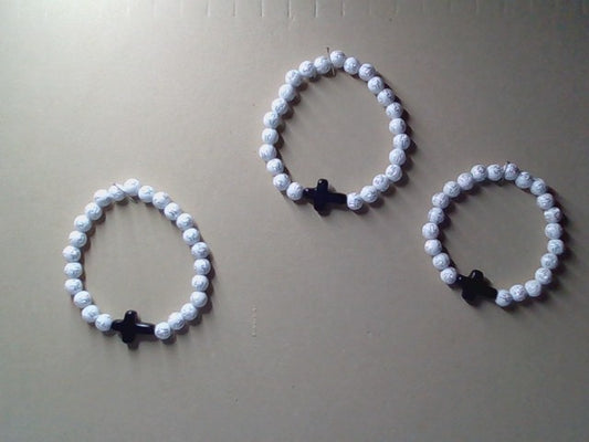 white beaded cross bracelet w/black cross